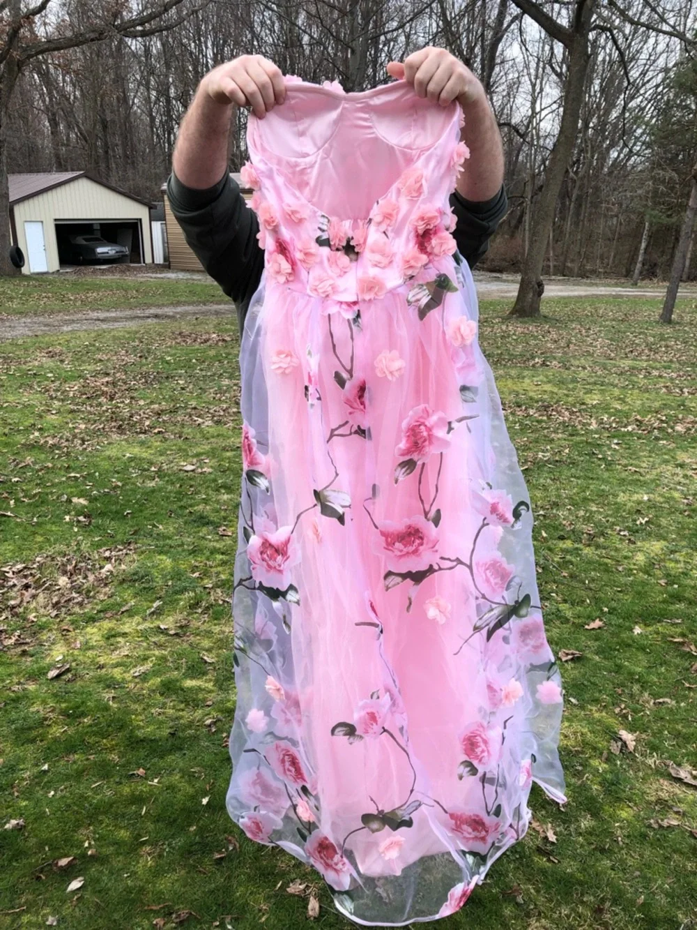Fashion Nova Pink Floral Embellished Tulle Maxi Dress - Picture 2 of 2